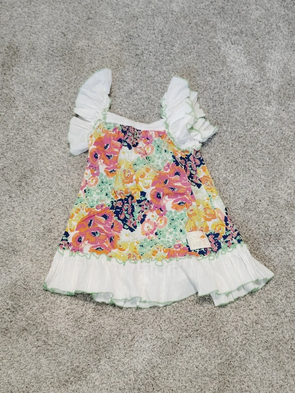 Rosa Flamenco Girls Ruffle-Sleeve Dress - White with Multicolor Floral Print